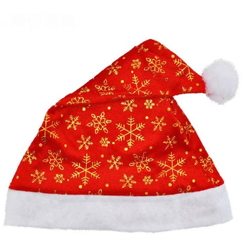 Adult Gild Snowflake Pattern Santa Hat Windproof Hat Traditional Red Christmas Santa Hat for Teens New Year Presents