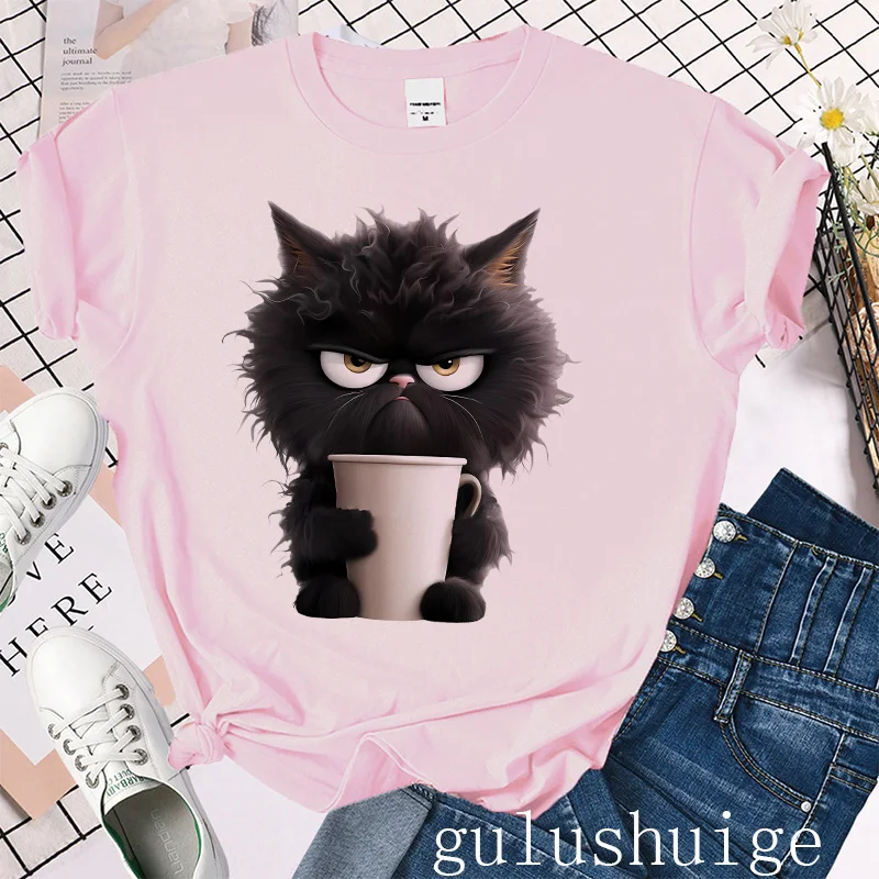 T Shirt Funny Cat Women Kawaii T-shirt Girl Casual Short Sleeve O Neck Top for Summer Female Animal Clothing Tshirt