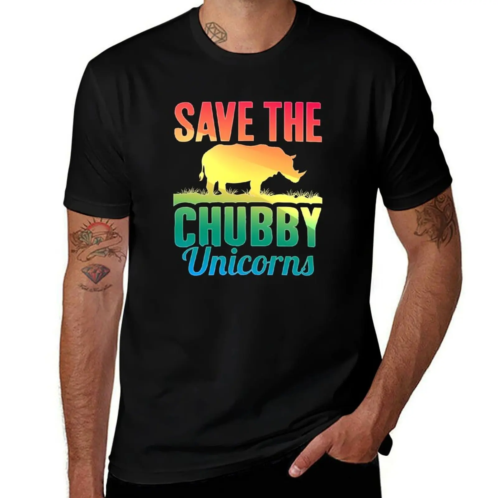 

Save The Chubby Unicorns, Rainbow Unicorn, Rhinoceros Art T-Shirt Festival Short Sleeve T-Shirt