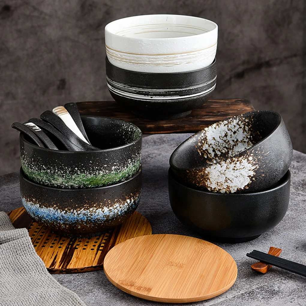 

Керамическая высококачественная текстурированная чаша для лапши для рамэн и Удон с круглым краем и гладкой линией, нежный узор