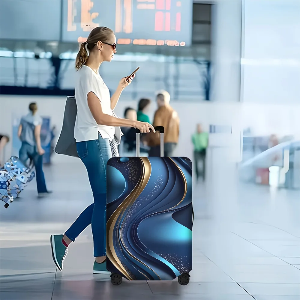 

1-piece abstract blue fluid art trunk lid for luggage sizes 18 – 32 inches; a resilient, elegant travel accessory with smooth