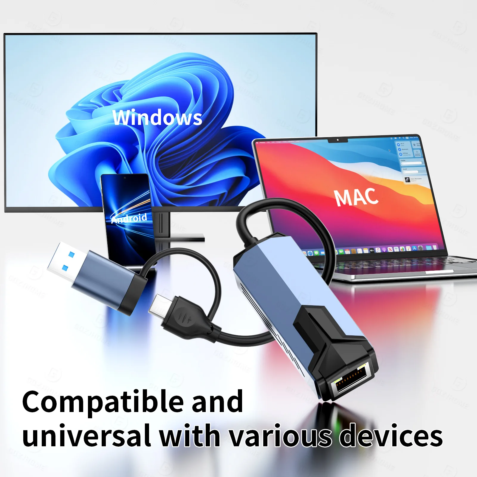 5000Mbps USB 네트워크 카드 5Gbps 고속 유선 어댑터 USB3.0 Type-C to RJ45 이더넷 컨버터 허브 (맥북 노트북 PC용)