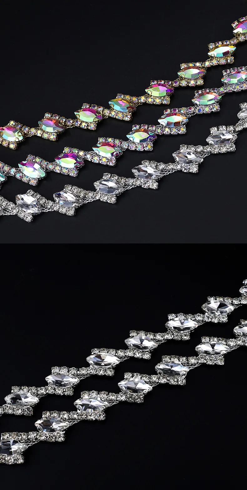 10 Yards Strass Kette Trim Glänzende Kristall Diamant Zubehör DIY Handwerk Hochzeit Party Geschenk Dekoration Diamant Metall Kette – Detail 3