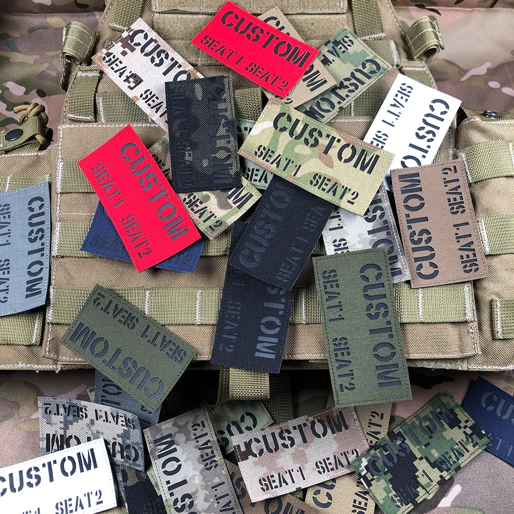 Custom Patch Name Tapes Brand Laser Cutting IR IFF Infrared Reflection  Black Letters Twoline Morale Tactics Military Airsoft