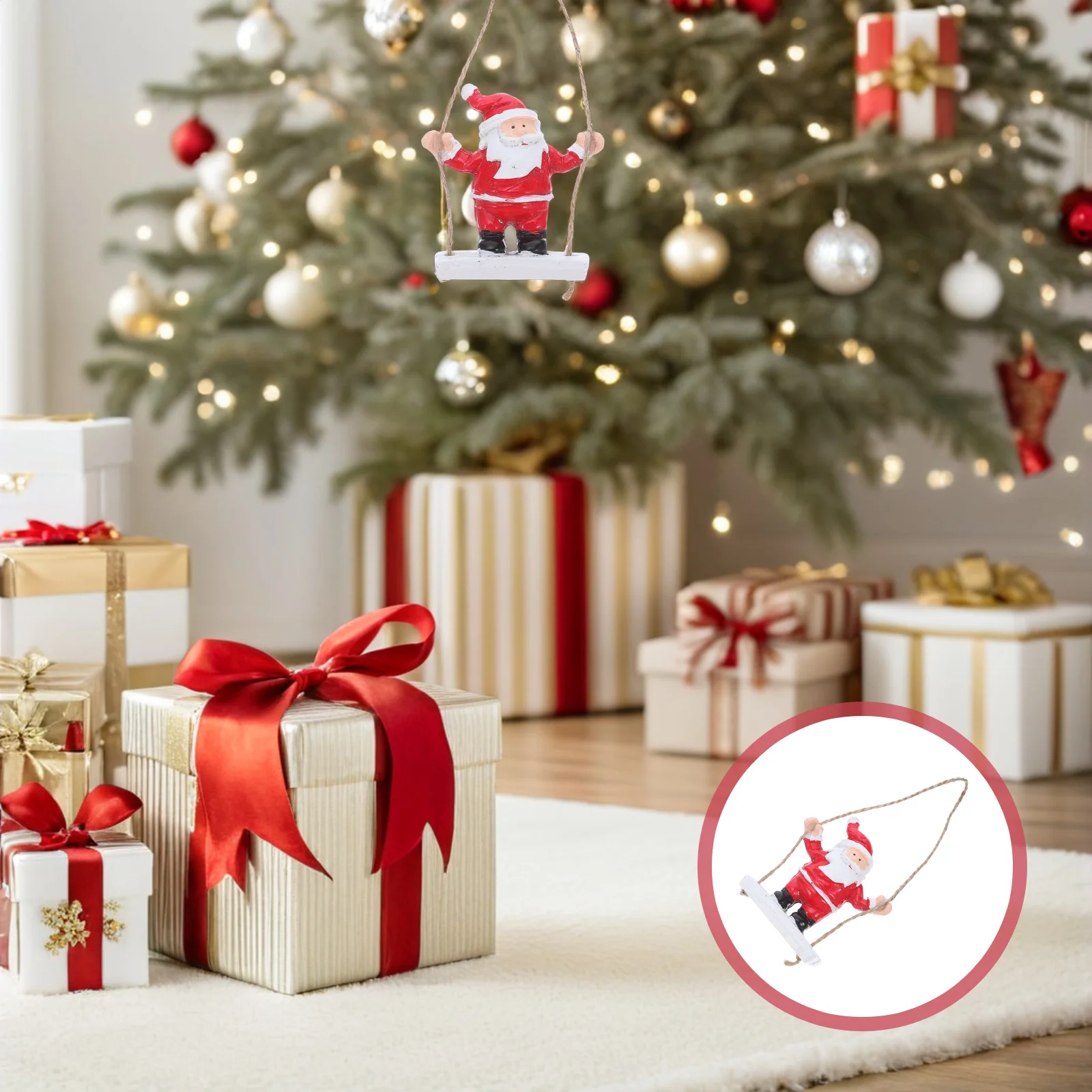 

Christmas Tree Swing Santa Ornament Resin Craftsmanship Handpainted Joyful Holiday Decor Lightweight Hanging Xmas Decoration