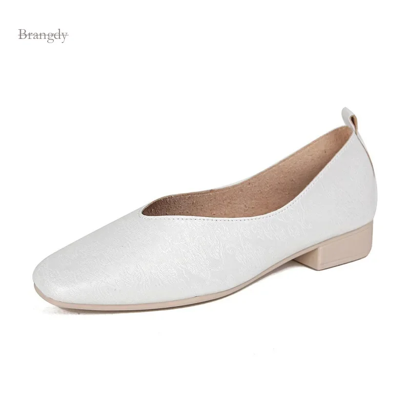 

Shallow Mouthed Single Shoe Women's Spring/summer New Buckle Low Heels, Artistic Square Toe Soft Leather Shoes Atmosphere