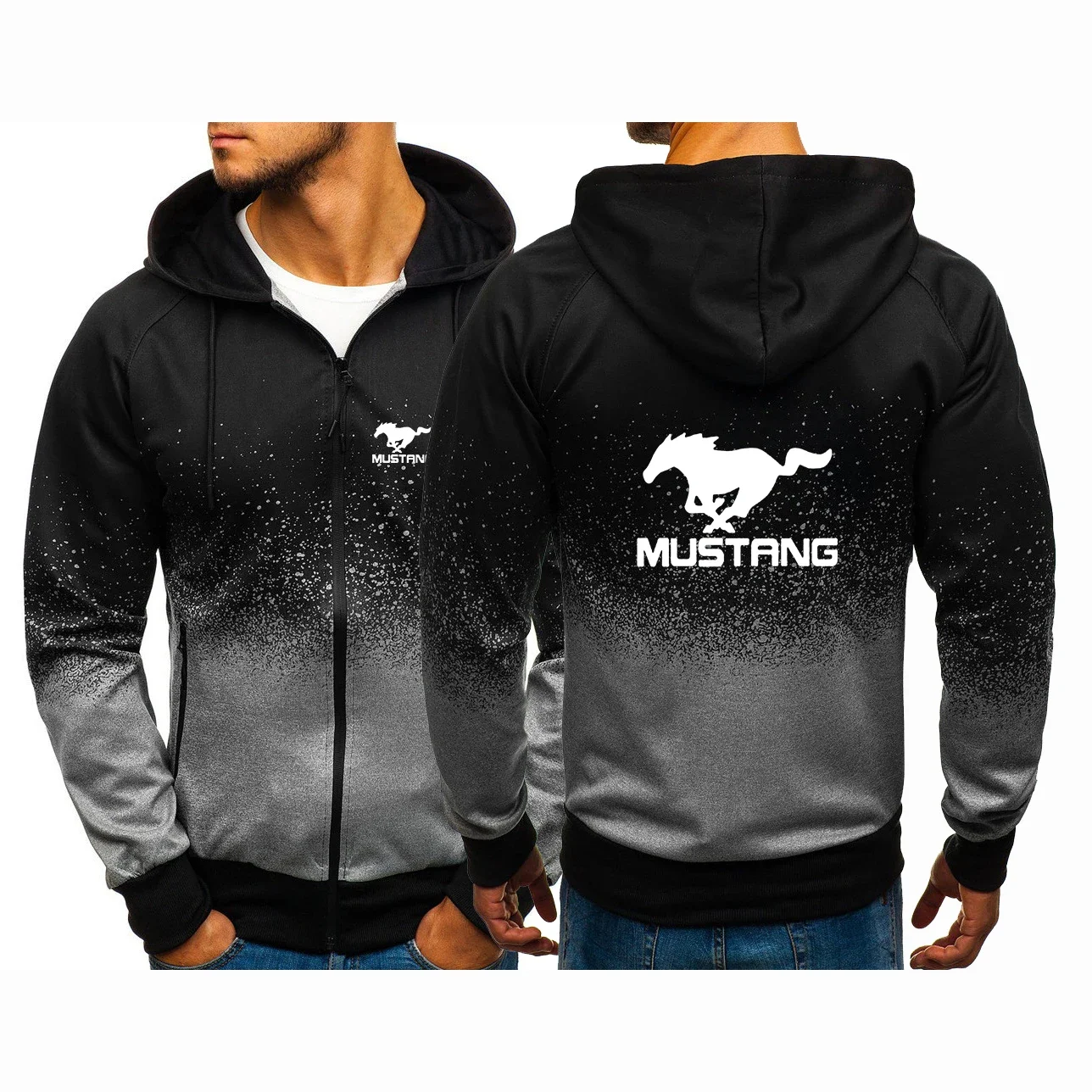 

Mustang Printed Mens New Long Sleeve Gradient Color Sweatshirts Harajuku Hoodies Zipper Sweatshirt Cotton Clothing Jackets Coats