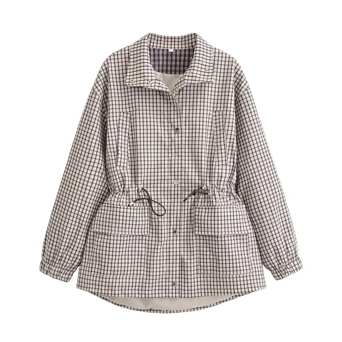 European and American style 2026 new cross-border European and American casual stand-up collar plaid waist jacket