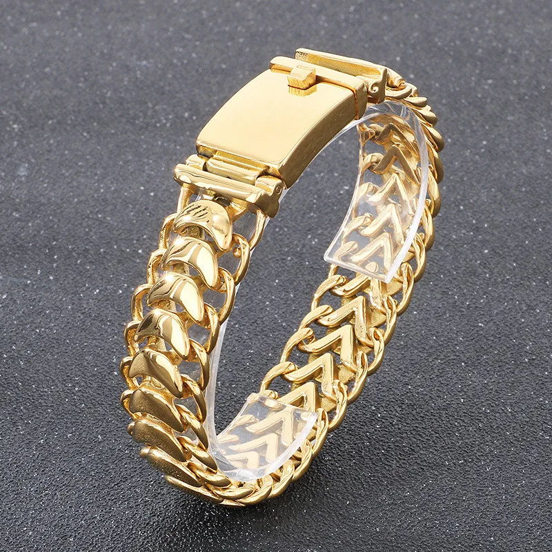 

19mm Punk Retro Gold Color Dragon Keel Chain Bracelet Men Women Hiphop Rock Stainless Steel Curb Cuban Bike Biker Bangle Jewelry
