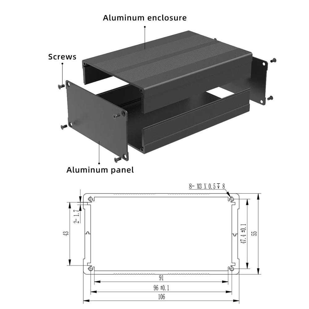 H19 106*55mm Custom Supply Heat Sink Sheet Metal Project BoxOutlet Box Aluminium Enclosure