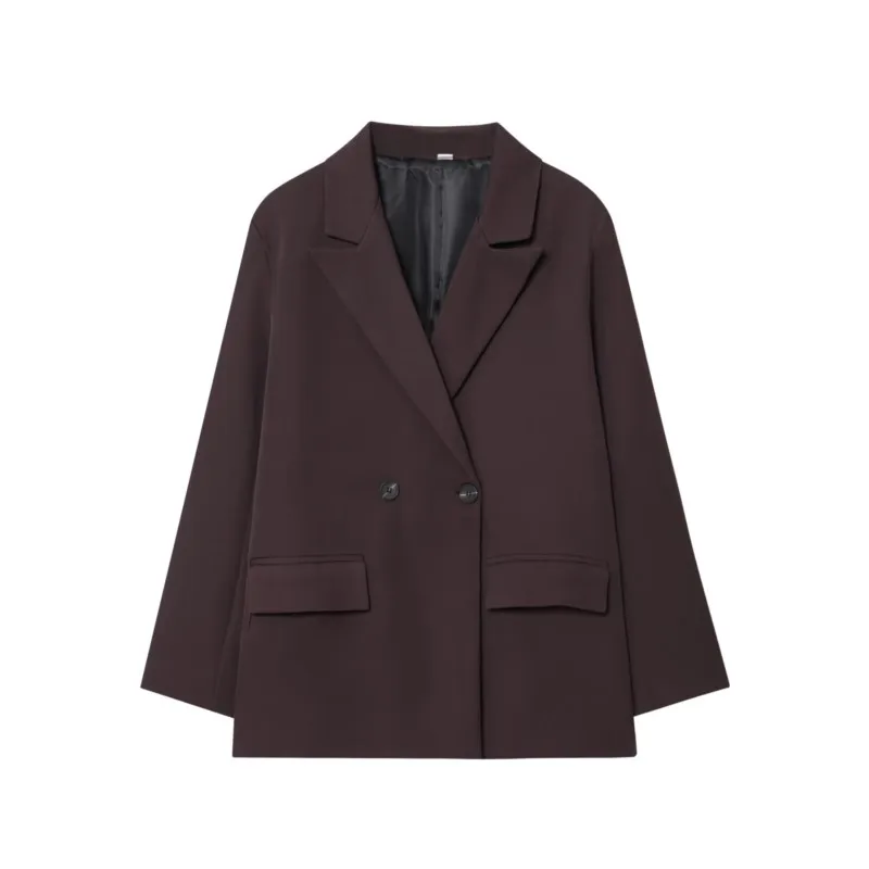 Женский двубортный пиджак, модные повседневные офисные женские пальто с длинными рукавами, женские карманные украшения, верхняя одежда, топы