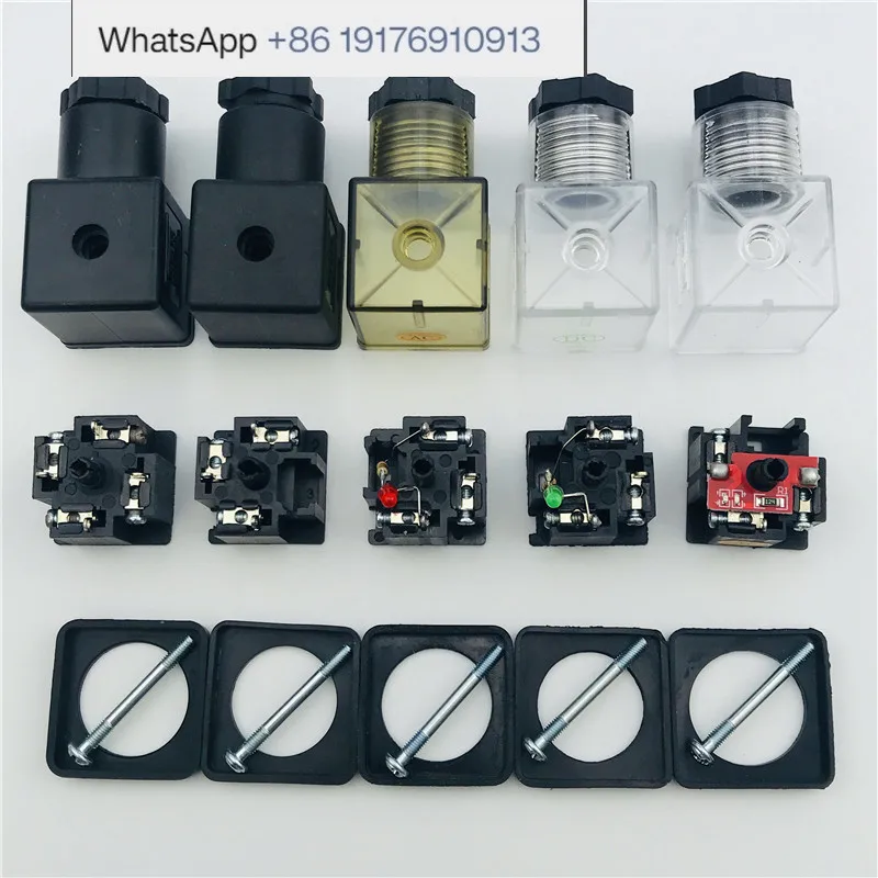 2PCS  DIN43650A Hydraulic Electromagnetic Pulse Valve Coil Junction Box Plug Pneumatic Terminal LED DC AC with Light