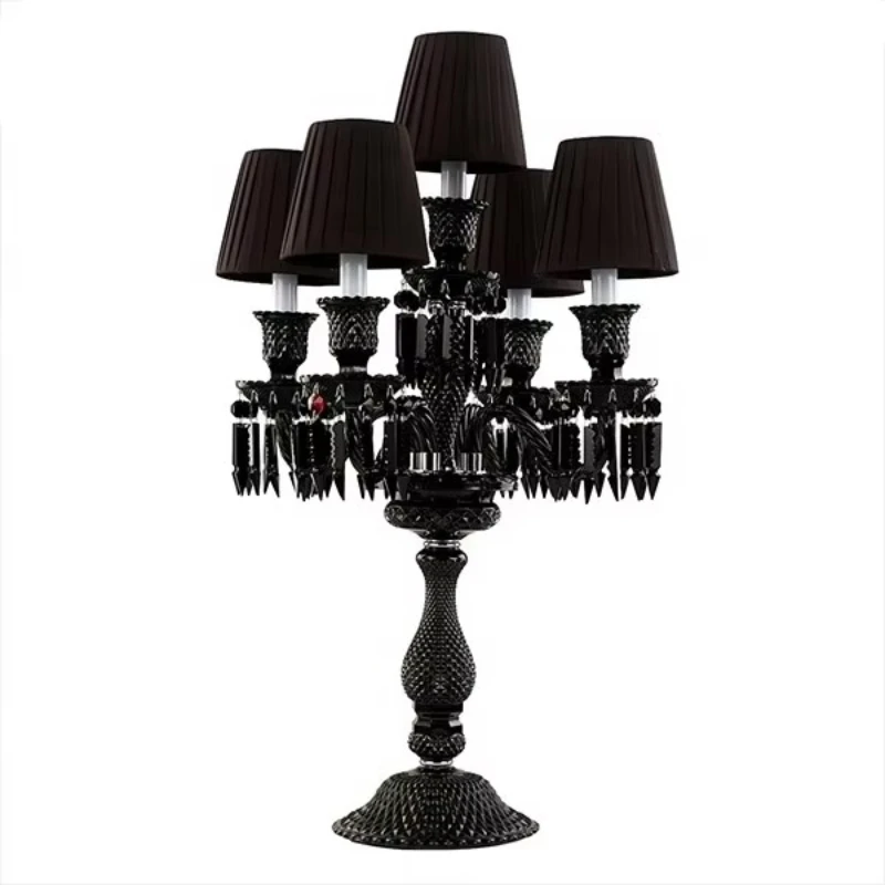 

Modern style black fabric lampshade crystal glass desk lamp