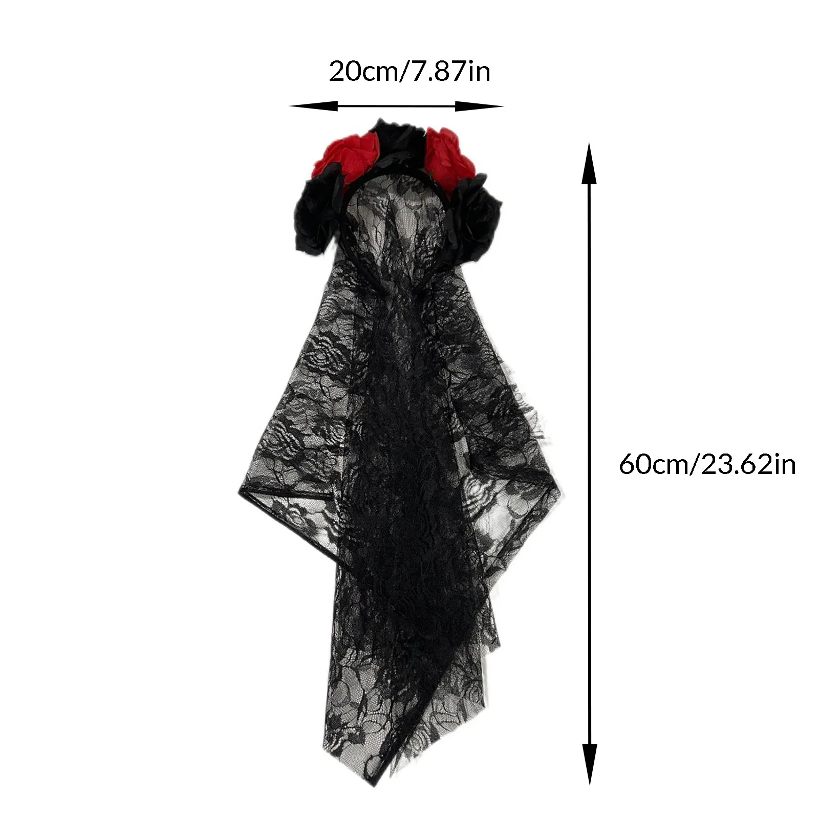 1 قطعة الحجاب الأسود هالوين زهرة الورد عقال زي تأثيري الزفاف المكسيكي زهرة الورد عقال للرأس على شكل تاج يوم الموتى الطرف