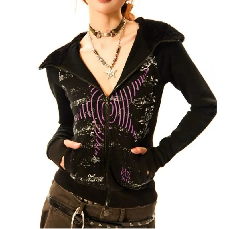 

Autumn Winter Y2K Harajuku Vintage Hoodie Women Stree Fashion Casual Retro Slim Jacket Female Subculture Gothic Long Sleeve Coat