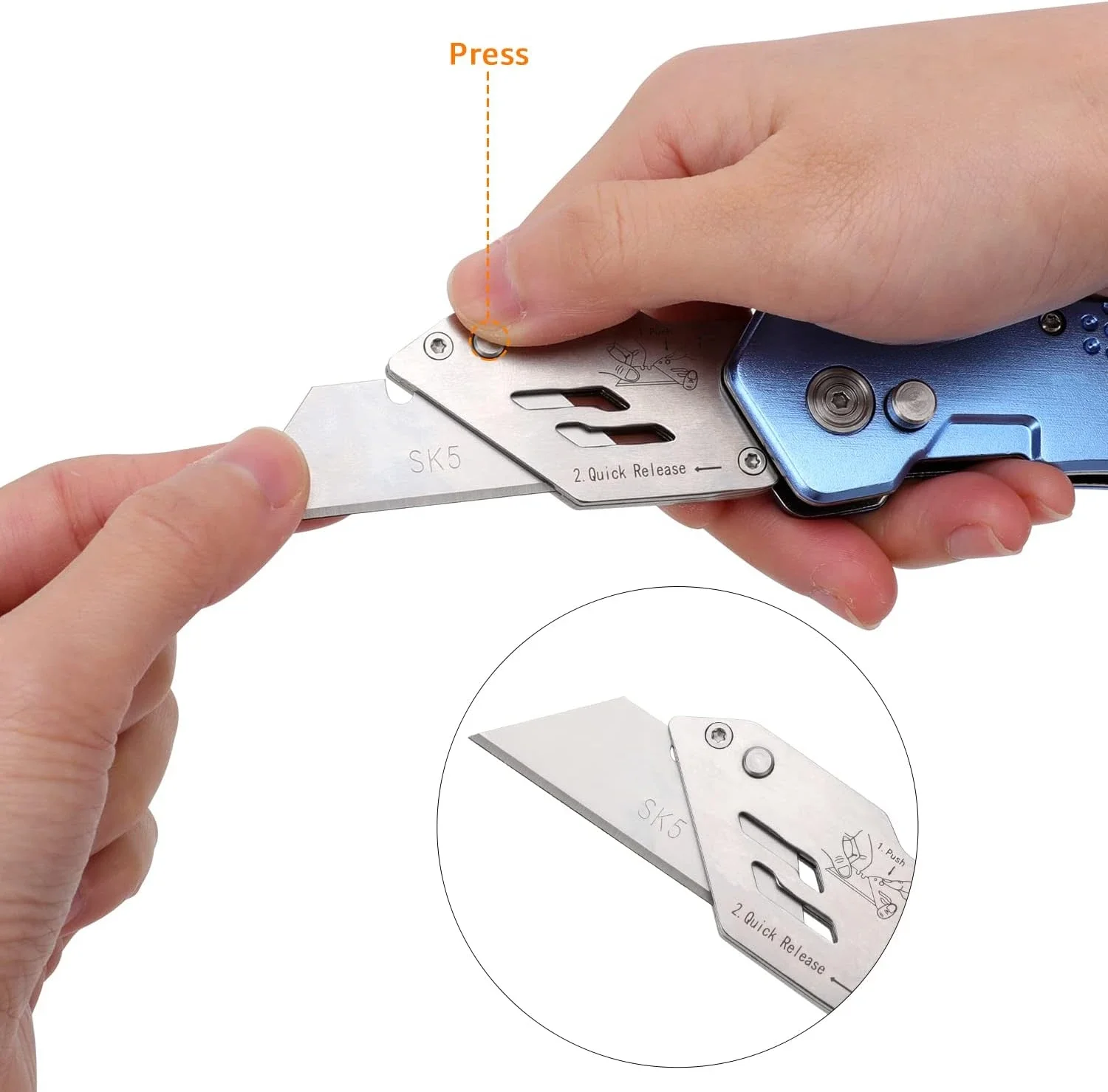 Amazon Basics Cuchillo utilitario plegable, cuerpo de aluminio liviano con funda, azul claro