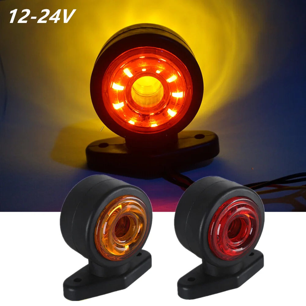 2PCS Marker Lights LED Truck Trailer RV Van Round Side Light Dual Face Turn Signal Light 12-24V for Truck Lorry Trailer