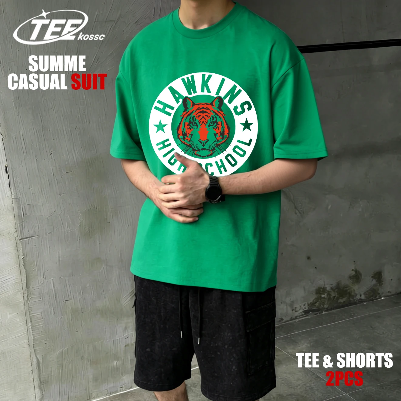 

Мужская футболка с принтом Hawkins 1983 High School, модные футболки с круглым вырезом, комплект с шортами в стиле хип-хоп, хлопковый унисекс-комплект, ретро-уличная одежда