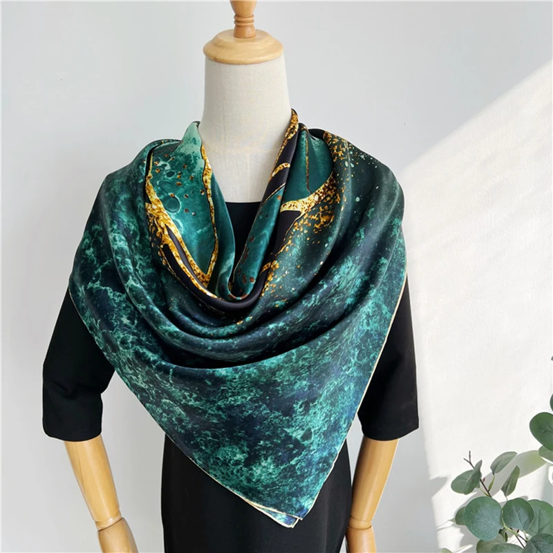 

106×106cm 12MM 100% Mulberry Square Silk Scarf For Women Luxury Satin Brand Smooth Soft Travel Shawls And Wraps In Spring Autumn