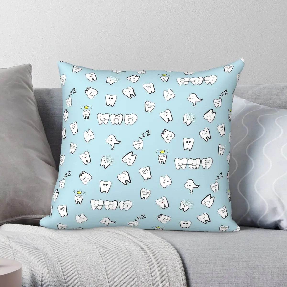 Tooth Dental Cartoon Pillowcase Polyester Linen Velvet Printed Zip Decor Pillow Case Home Cushion Cover