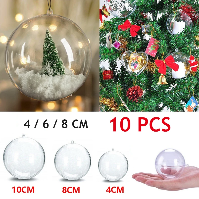 5-10PCs Transparent ball 4/6/8cm Christmas tress DIY decor accessories christmas ornament gold party decorations mini gift box