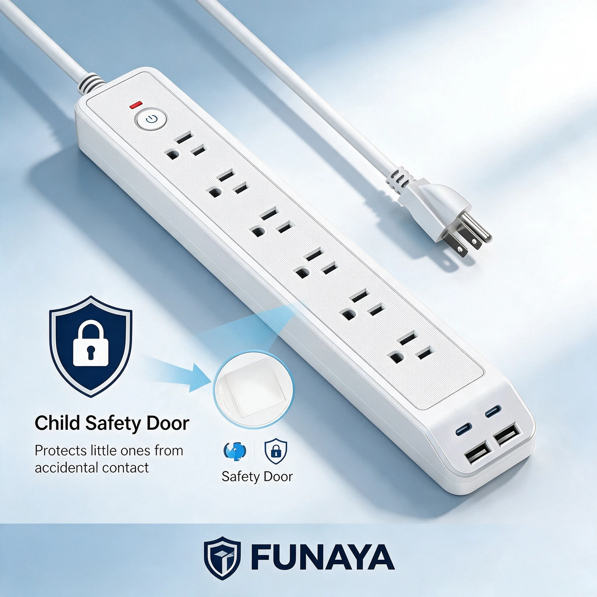 FUNAYA Power Strip Socket US MX TYPE-B with USB A C Multi Extension Power Electrical Plug Wall Office AC110V Outlets Home Office