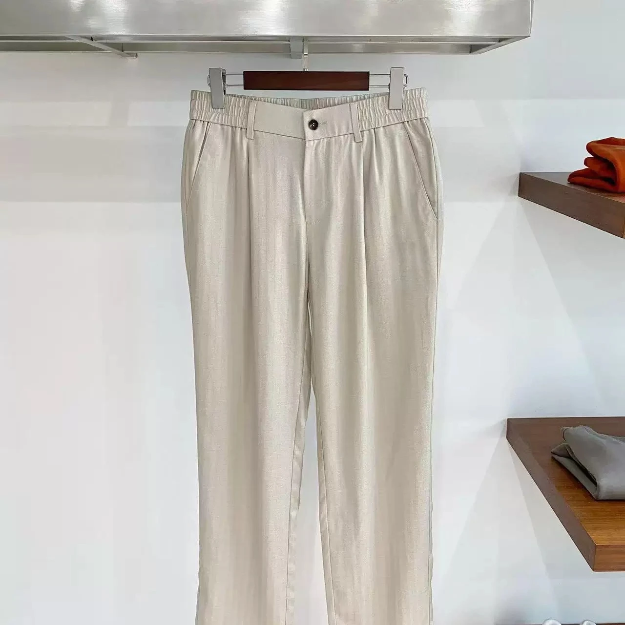 Italian old money BC gentleman linen blend straight embroidered casual pants
