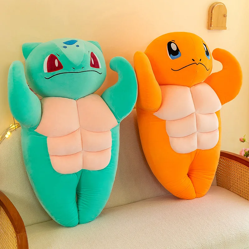 Kawaii Charmander Plush Toy Muscle Charmander Stuffed Doll Cartoon Squirtle Soft Pillow Kids Birthday Christmas Gift for Kids