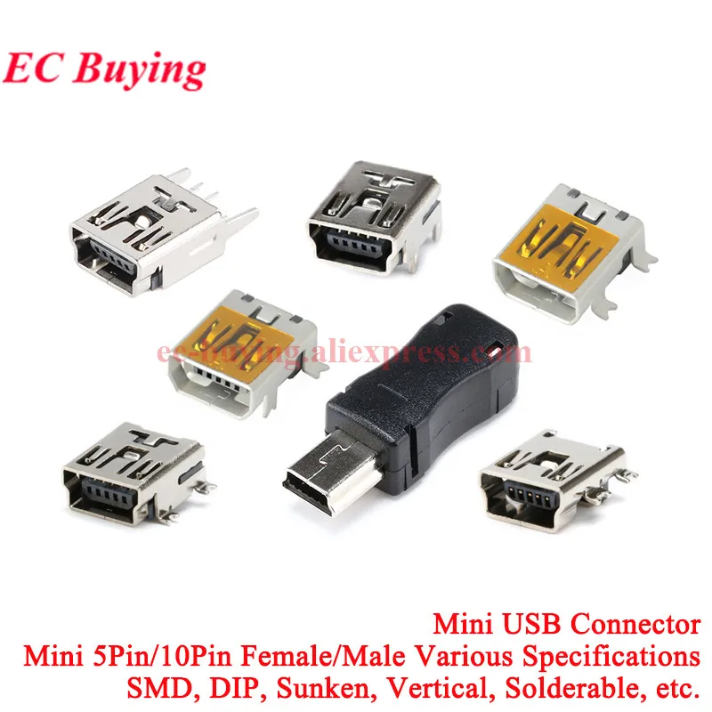5-100Pcs Mini USB SMD 5Pin Female Mini B Socket Connector Power Supply Base Male 2.0 Jack MINIUSB Plug For Mobile Phone Charging