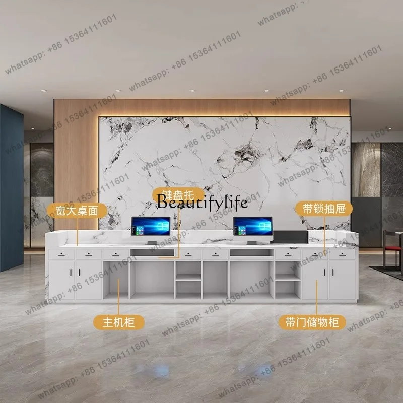 jj4 Company front desk reception desk simple modern real marble health club checkout page hotel lobby restaurant bar