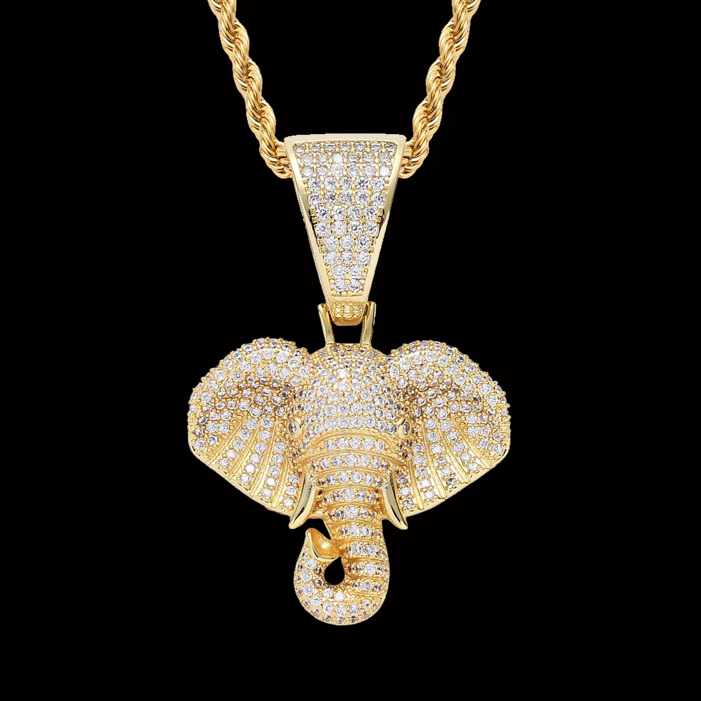 Hip Hop Glänzenden Elefanten Tier Anhänger Halskette Für Männer Frauen Punk Luxus Kühlen Stil Gold Farbe Hals Kette Schmuck Geschenke Mode
