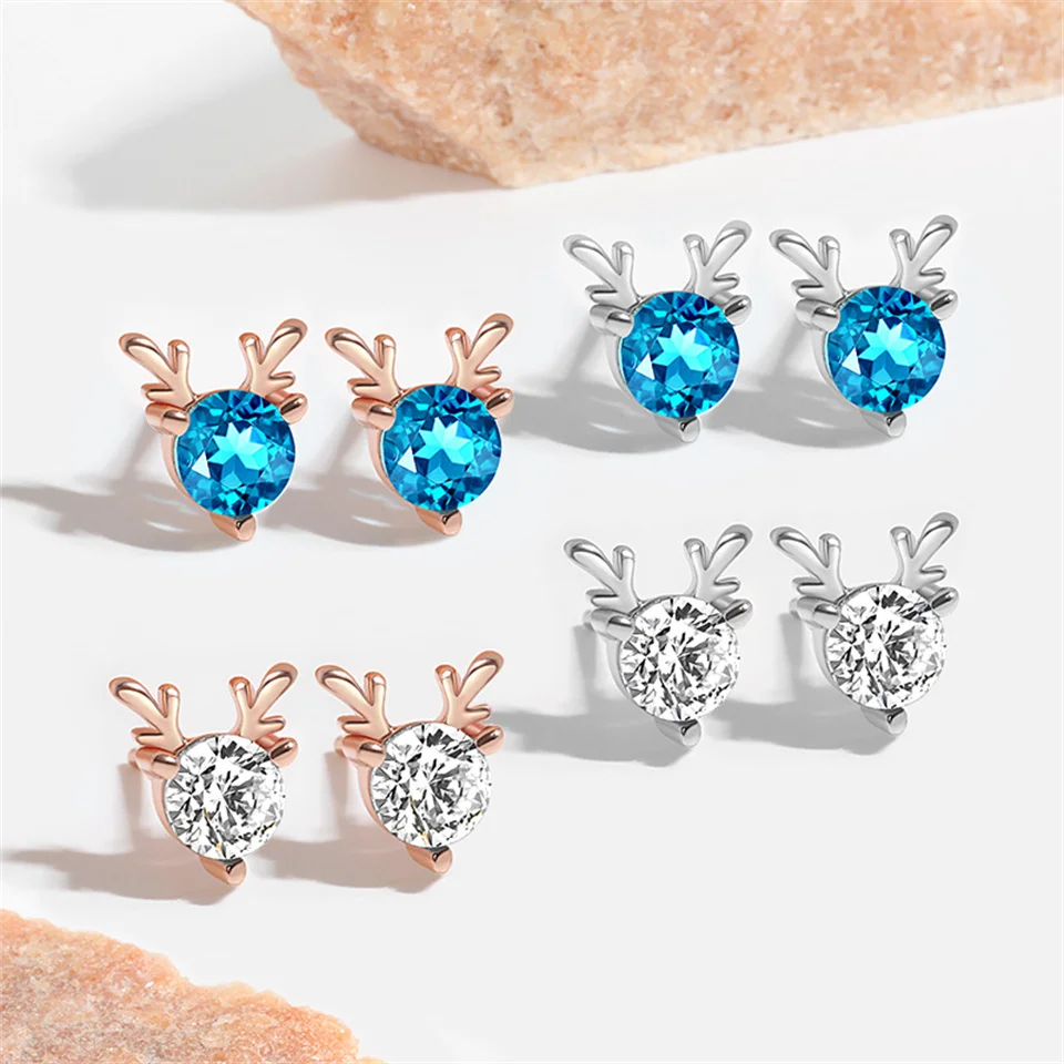 

Simple Compact Deer Antler Earrings Fashionable And Versatile Deer Gemstone Earrings Light Luxury Diamond-studded Elk Earrings