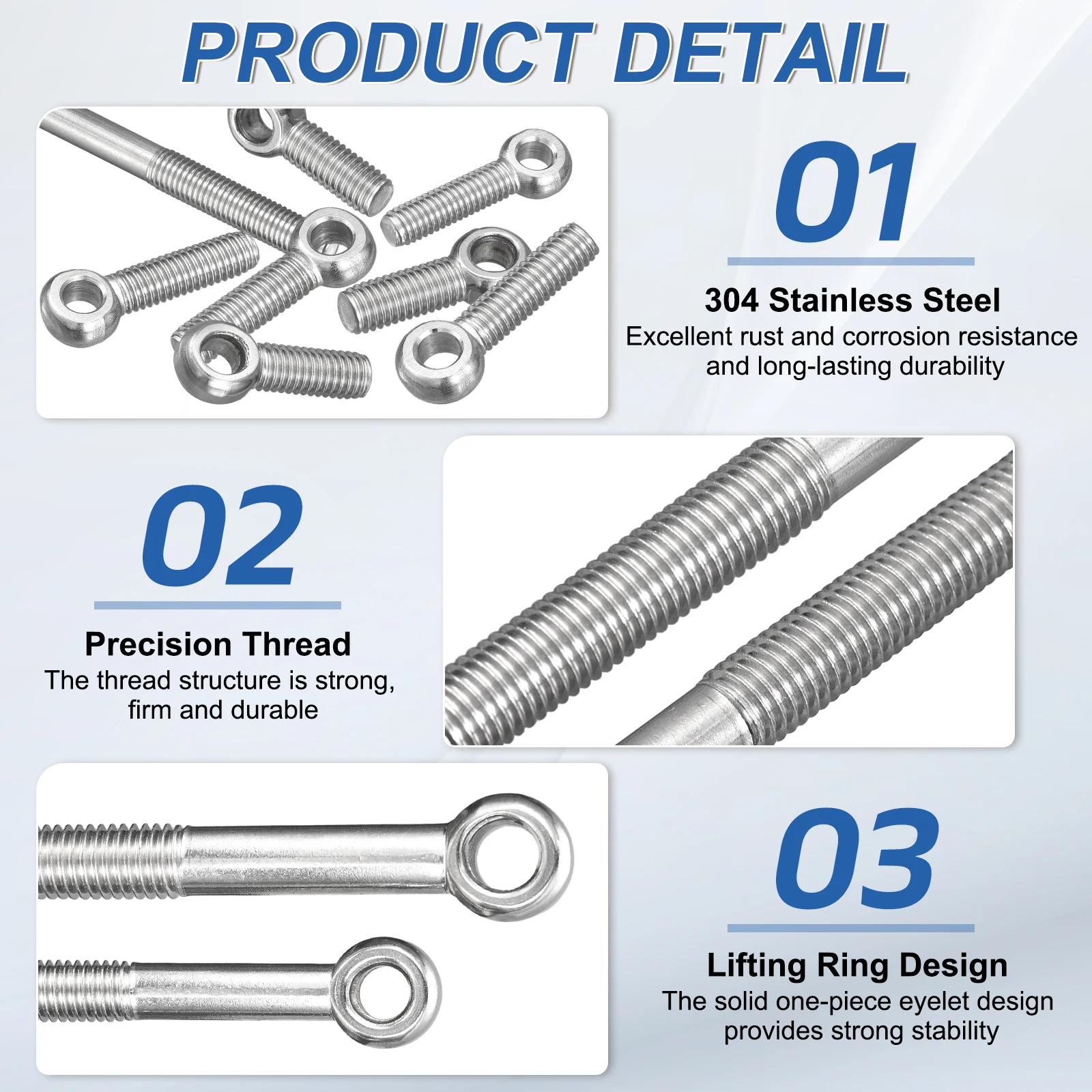 4pcs M6 M8 M10 M12 Lifting Eye Bolts 304 Stainless Steel Machinery Shoulder Swing Bolt Lifting Ring Eyebolt for Pipeline Gate