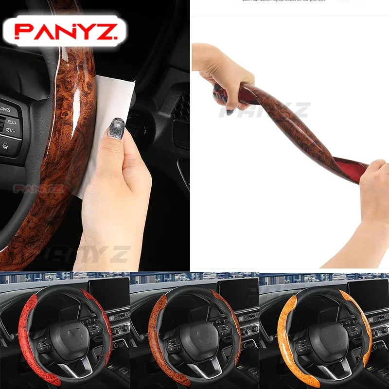 Universal Car Wood Steering Wheel Cover D-shaped Round Steering Wheel Protective Cover Anti Slip Auto Interior Accessories