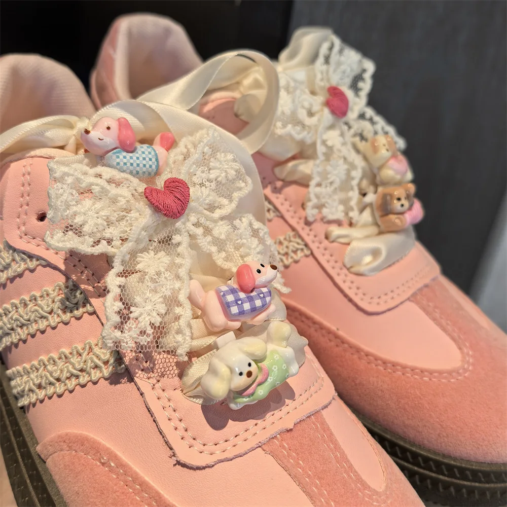 

Fashion Love Lace Bow Shoelaces Charms for Sneakers Cute Cartoon Dog Shoe Charm Decorations DIY Detachable Shoes Accessories