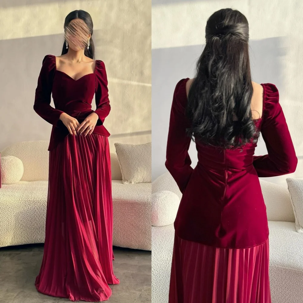 

Customized Fashion Formal Velour Pleat Ruched Draped Straight Square Neck Long Dresses Bespoke Occasion Dresses Sizes Available