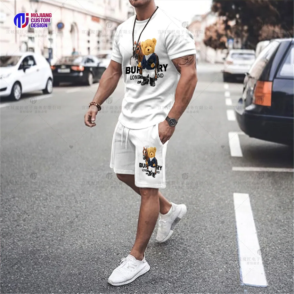 New Men\'s T-Shirt Set 2023 Luxury Brand High Quality Shorts Sportswear 2 Piece Set Fashion Print Summer Men\'s Streetwear