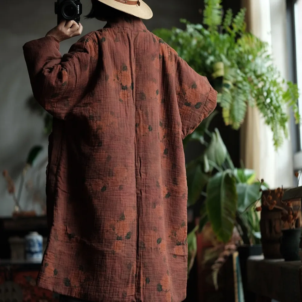 100% Cotton Women Casual Padded Long Jackets New 2024 Winter Vintage Style Loose Thick Warm Female Quilted Trench Coats M274