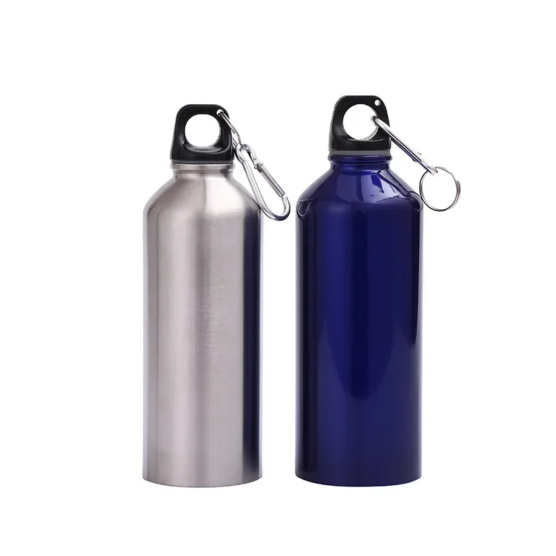 Single Wall 500ml Stainless Steel Bottle with Carabiner Lightweight Insulated Metal PC for Gym Camping Bicycle Riding Hiking