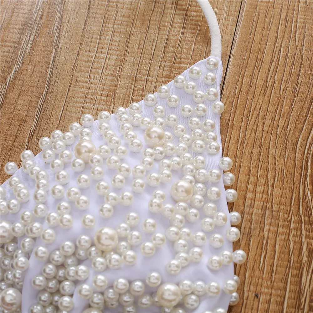 Luksusowe seksowne bikini Faux Pearl strój kąpielowy brazylijskie stroje kąpielowe damskie bikini zestaw regulowany kostium kąpielowy damski strój kąpielowy typu Halter