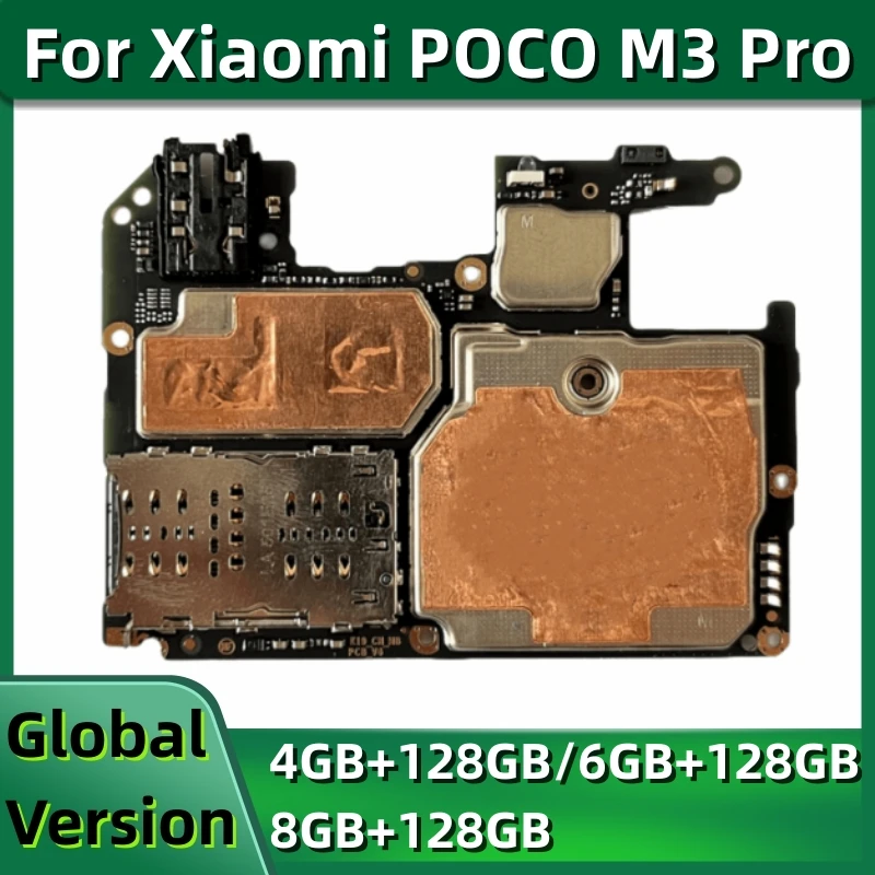 Mainboard for Xiaomi Poco M3 Pro 5G, Motherboard PCB Module, Unlocked Main Circuits Board, 128GB, 256GB