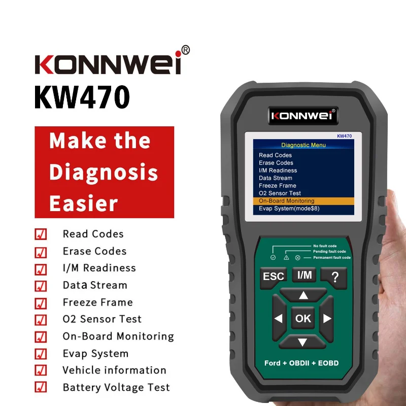 KONNWEI KW470 Auto Diagnostic Tool Professional Scanner for ABS SRS Brake System Fault Detection