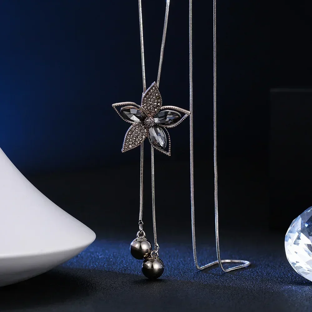 2024 Flower Long Necklaces for Women Fashion Crystal Choker Collier Femme Statement Necklaces&Pendants Accessories