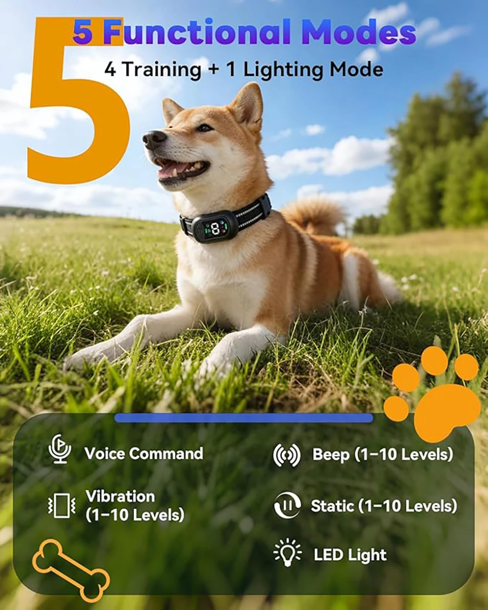 Adjustable Static Dog Training Collar, 4900FT Remote with Voice Call, IP67 Waterproof Rechargeable E-Collar, 4 Training Modes