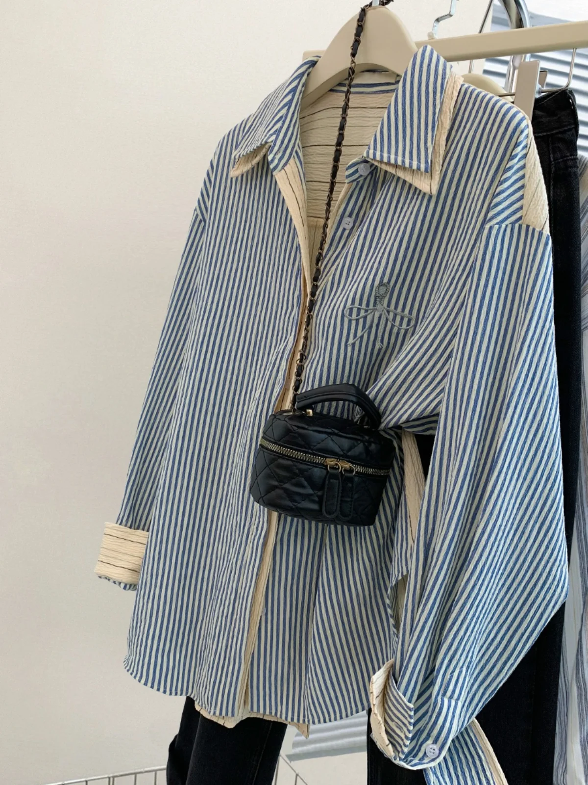 Trendy Patchwork a righe Lungo Sve irt Jaet Donna Allentato Sle Primavera Autunno Nuovo arrivo Falso Top in due pezzi Misto cotone