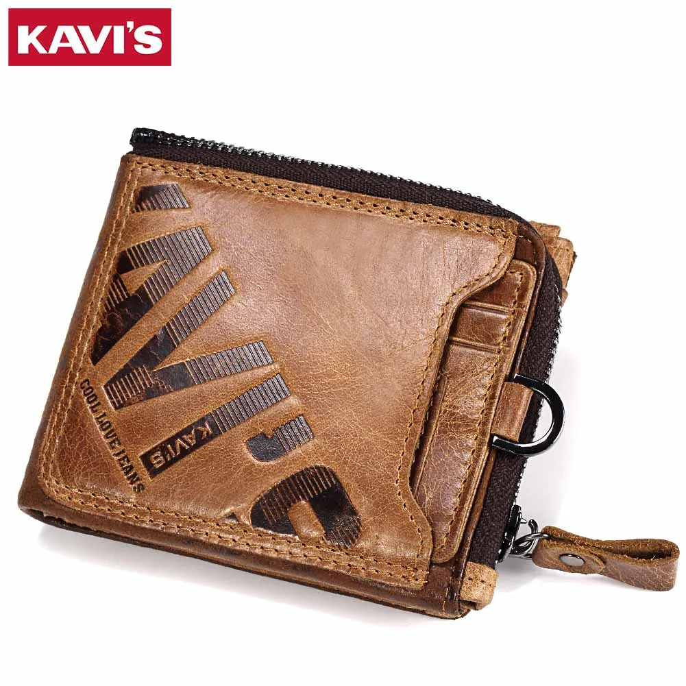 KAVIS Crazy Horse Genuine Leather Wallet Men Coin Purse Male Cuzdan Walet Portomonee PORTFOLIO Perse Small Pocket money bag