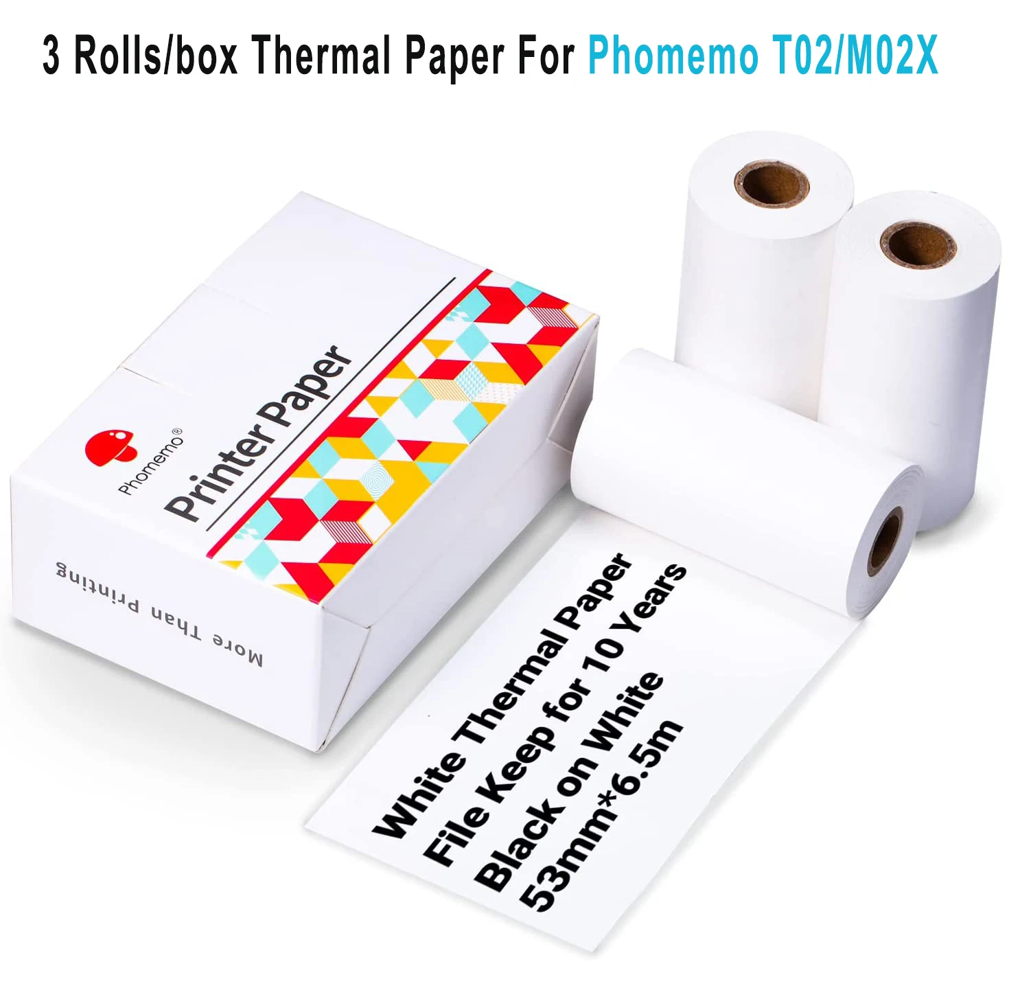 3 Rolls/box Phomemo Thermal Paper Self-Adhesive Sticker Multicolor 53mm x 3.5m For T02/M02X Mini Portable Thermal Printer