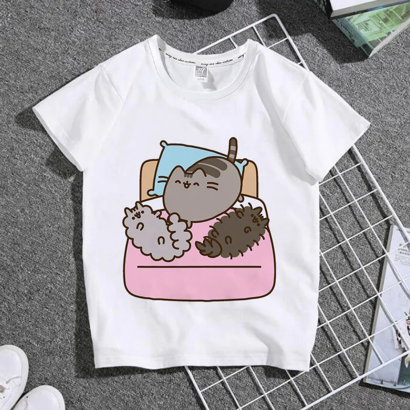 

Cute Cat T-shirt Summer Boys and Girls Mom and Dad Family Party Round Neck Short Sleeve Top Family Clothing