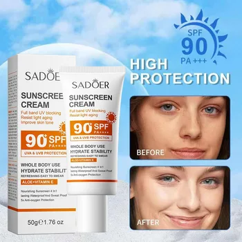 Sadoer Sunscreen Cream With High Protection SPF 90+ PA+++ Whitening Waterproof Sweatproof…