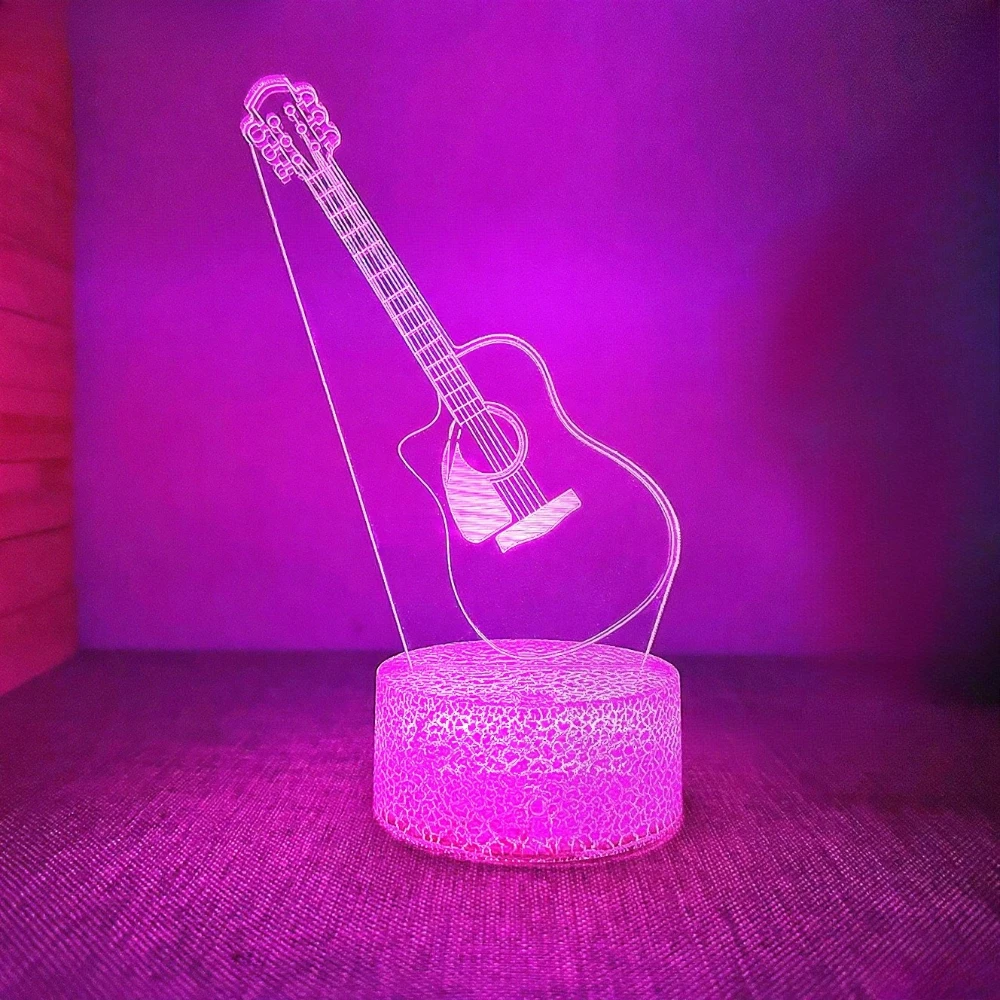 Guitar 3D LED Night Light 7 Color Changing Acrylic Lamp Decorative Bedroom Table Lamp Birthday Christmas Gift for Music Lovers